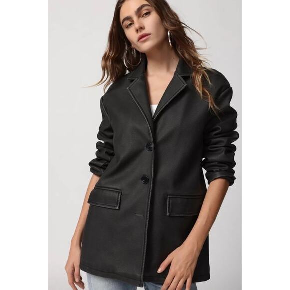 NWT Urban Outfitters Rue Faux Leather Charcoal black Overcoat Sz SP - Picture 3 of 12